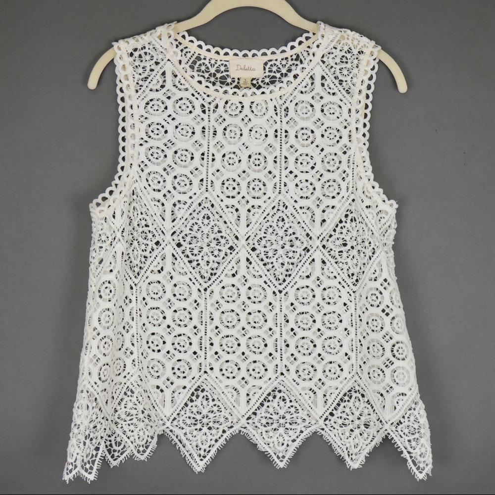 Anthropologie Deletta Ivory Crochet Lace Tank Top